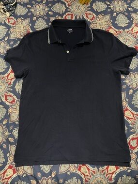 J. Crew Men's Dark Navy Polo with White-Trim Collar